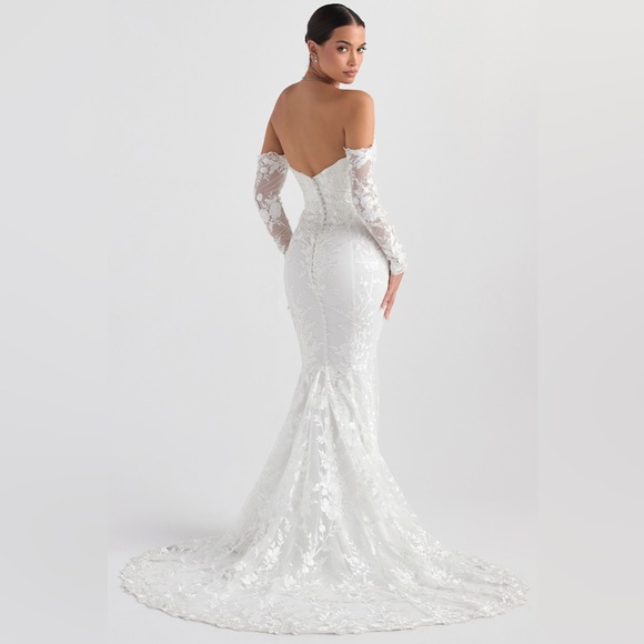 HOUSE OF CB 'Isabelle' White Lace Long Sleeve Bridal Gown NWOT - Picture 10 of 16